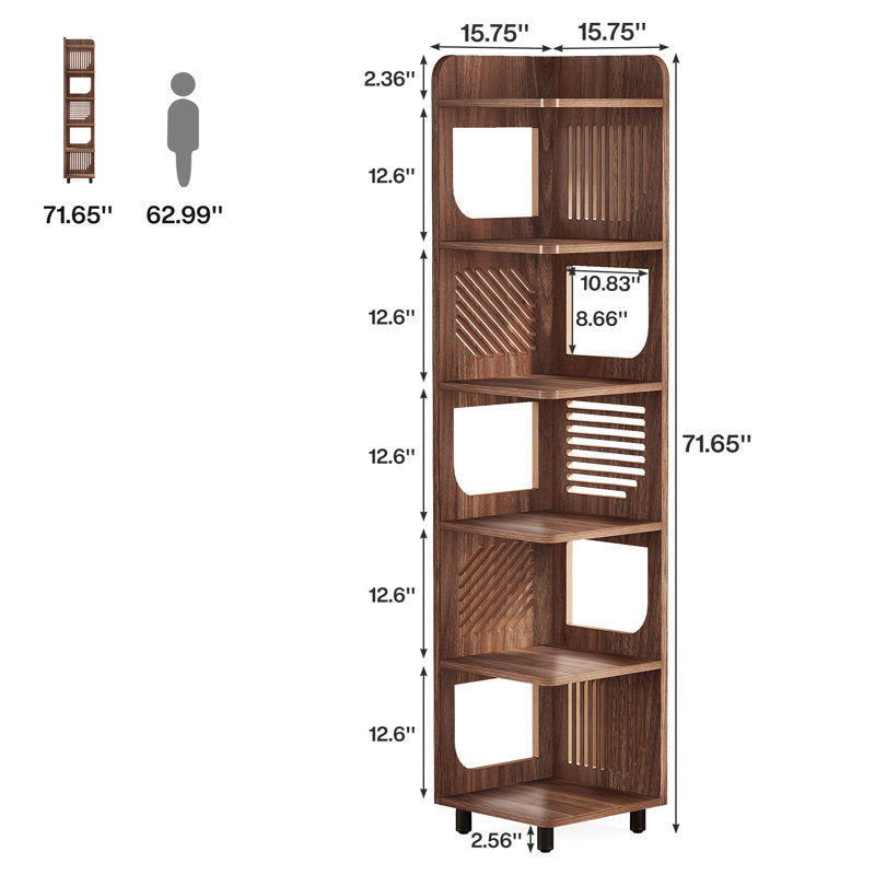 Apex 72" Tall Corner Bookshelf - Industrial 6-Tier Wood Bookcase