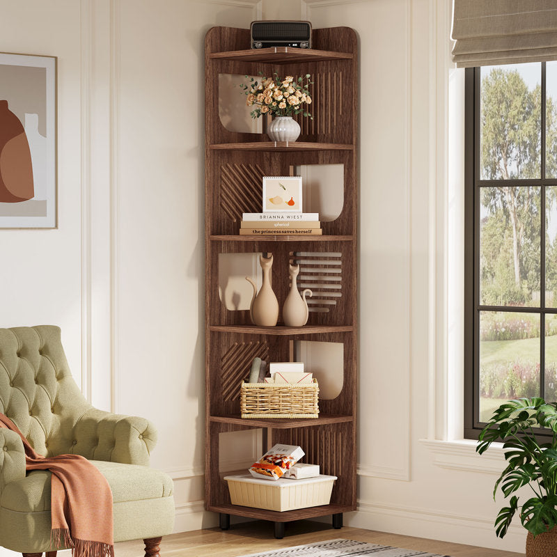 Apex 72" Tall Corner Bookshelf - Industrial 6-Tier Wood Bookcase
