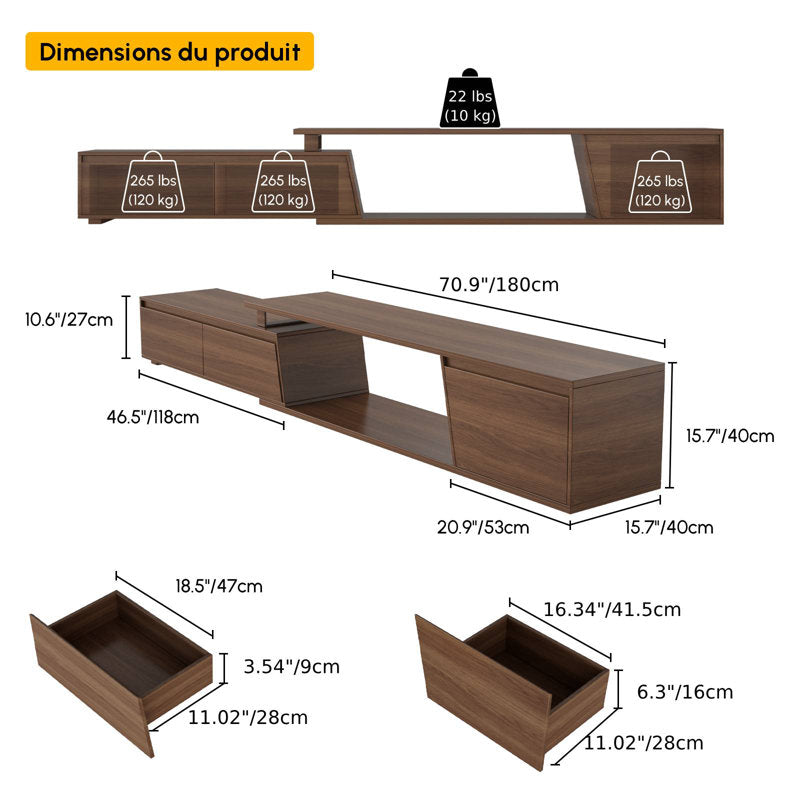 Horizon - Extendable TV Stand Mid-Century Walnut for Large TVs