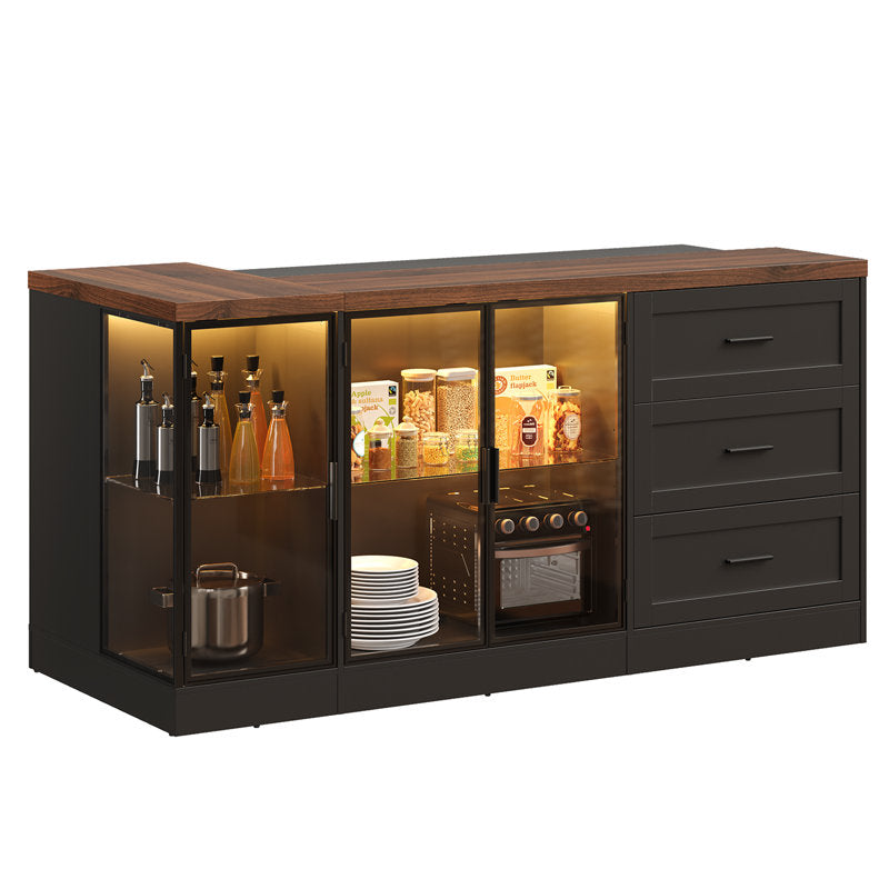 Artisan Loft - 71" Kitchen Island Wood & Glass with Power Outlet