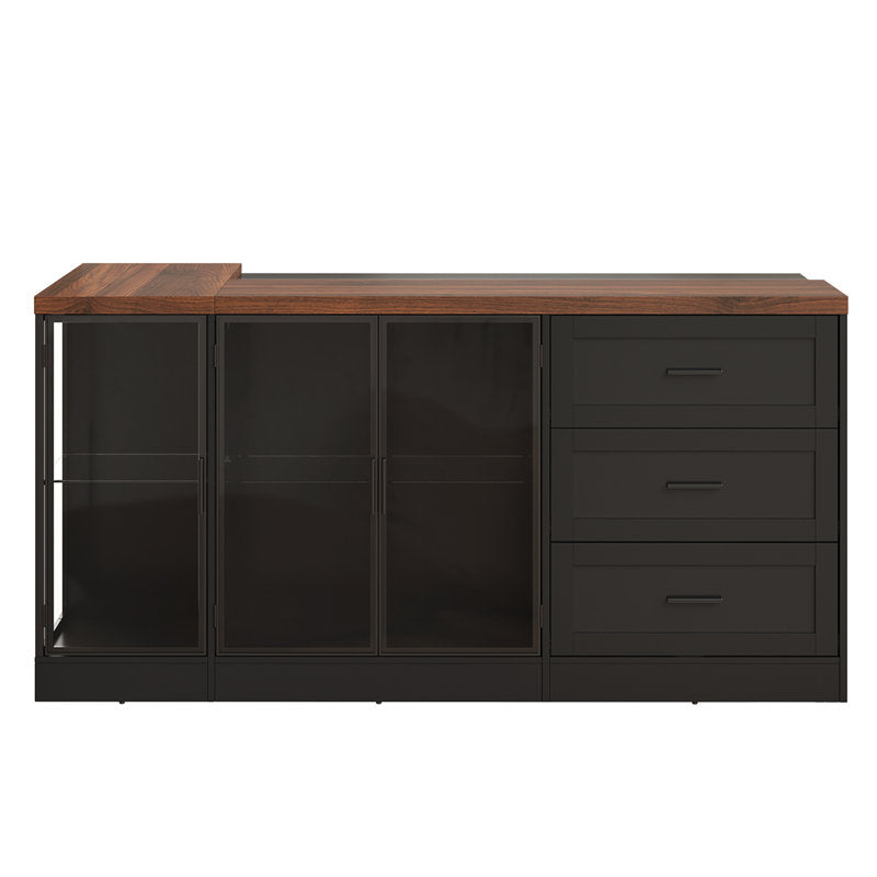 Artisan Loft - 71" Kitchen Island Wood & Glass with Power Outlet