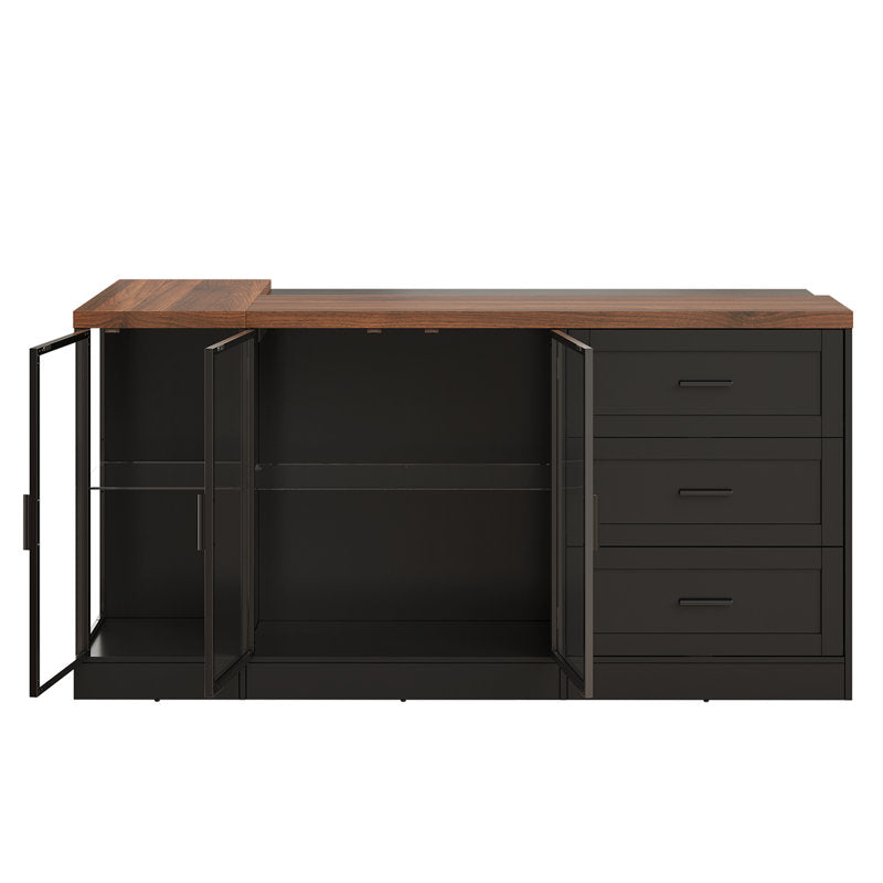 Artisan Loft - 71" Kitchen Island Wood & Glass with Power Outlet