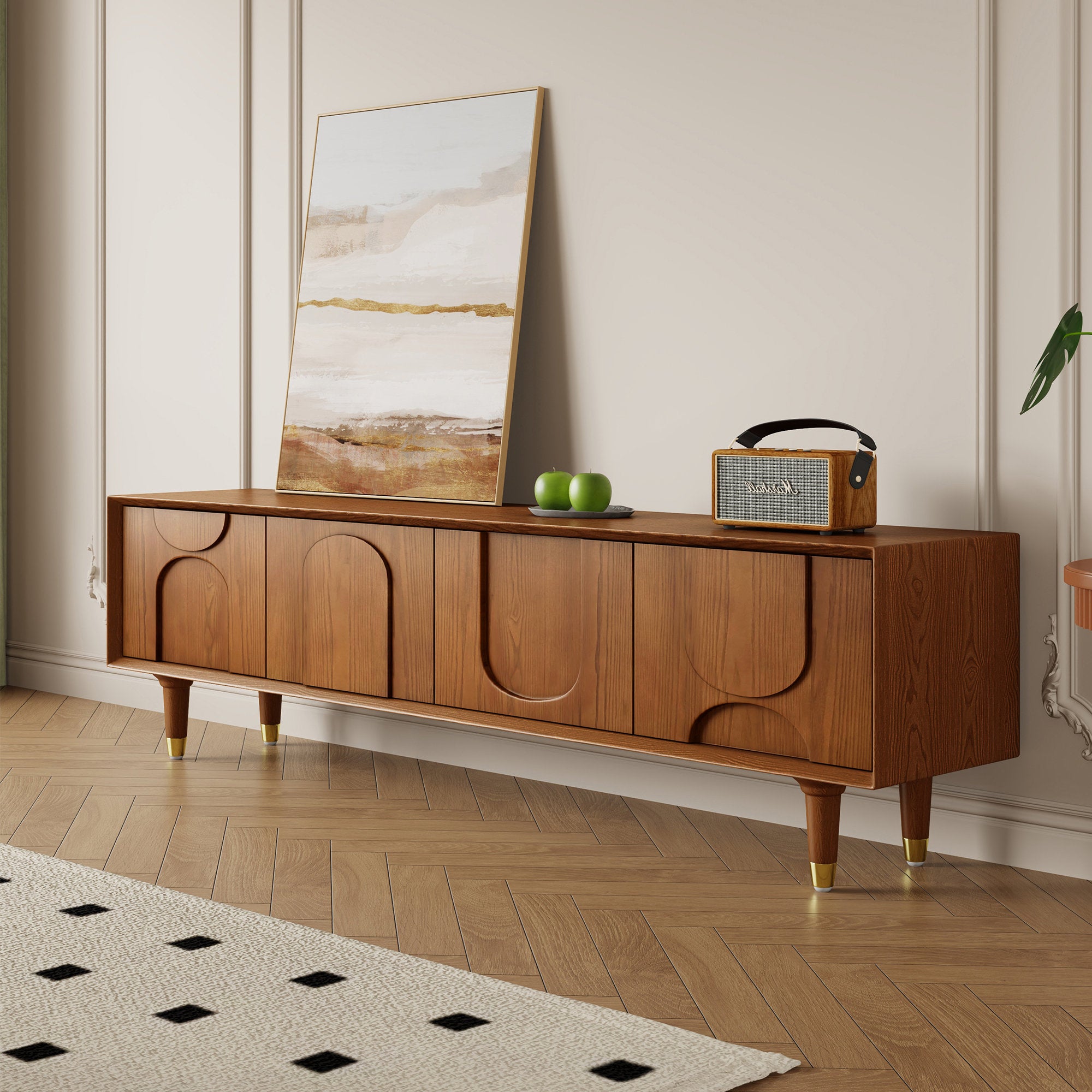 Aurelius - 71" Mid-Century Walnut TV Stand Media Console for Living Room