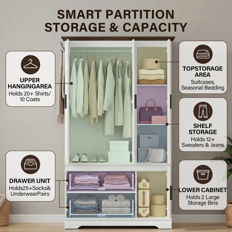 Aurelius - 71" 3-Door Wardrobe Armoire Modern Bedroom Storage Closet