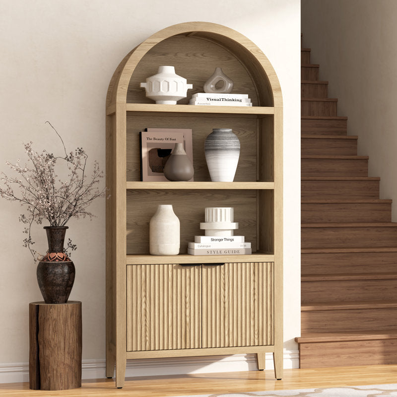 Elara Arched Bookcase - 71" Tall Fluted Wood Cabinet for Living Room