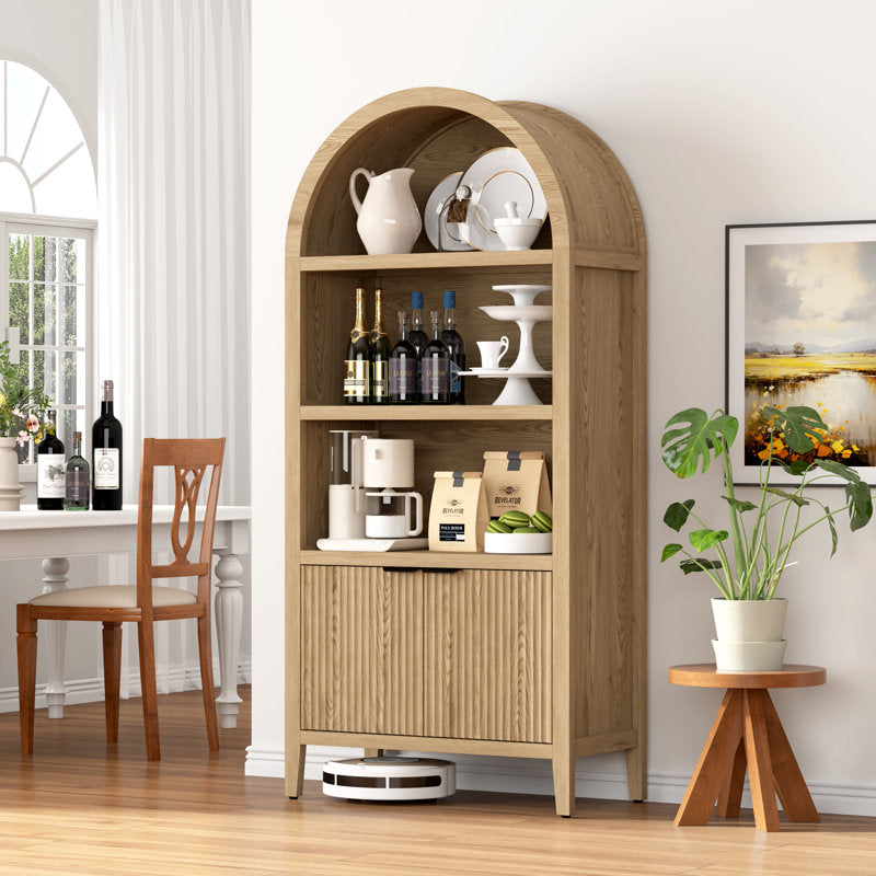 Elara Arched Bookcase - 71" Tall Fluted Wood Cabinet for Living Room