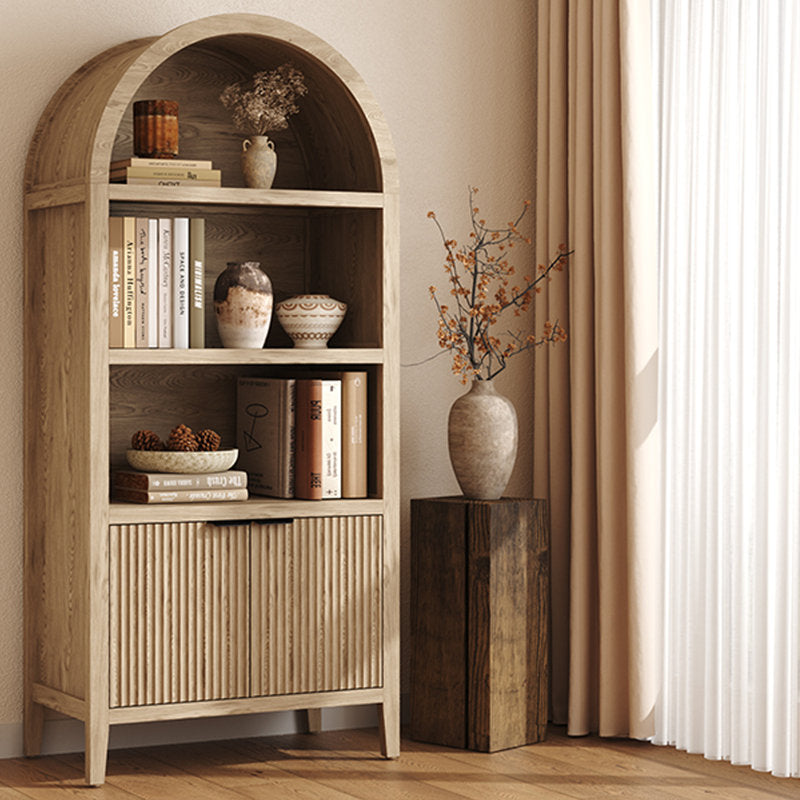 Elara Arched Bookcase - 71" Tall Fluted Wood Cabinet for Living Room