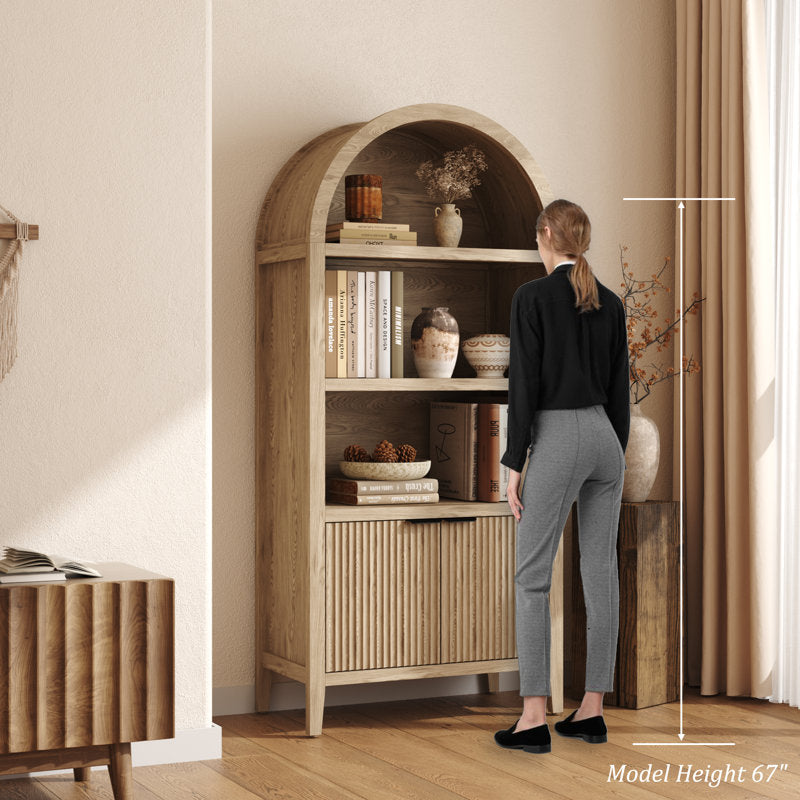 Elara Arched Bookcase - 71" Tall Fluted Wood Cabinet for Living Room