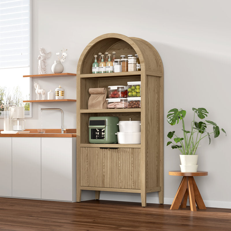 Elara Arched Bookcase - 71" Tall Fluted Wood Cabinet for Living Room