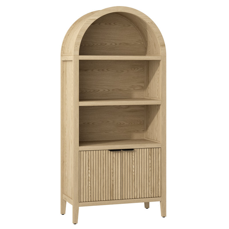 Elara Arched Bookcase - 71" Tall Fluted Wood Cabinet for Living Room