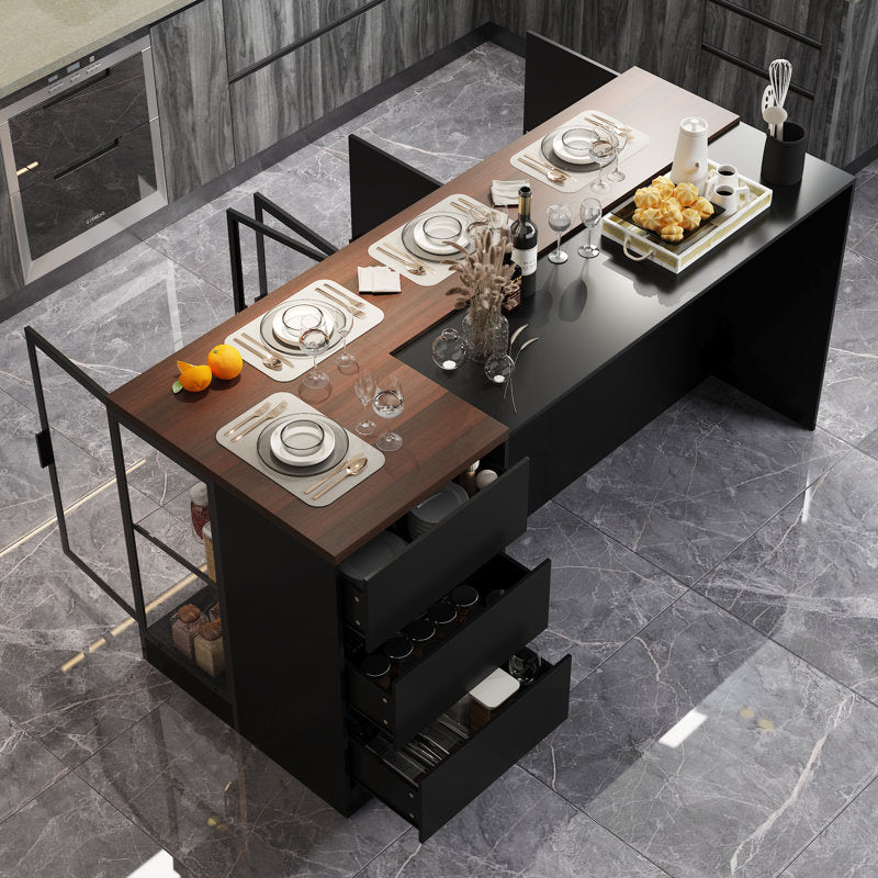 Lumina Grand - 77" Kitchen Island with LED Glass Cabinets & Seating
