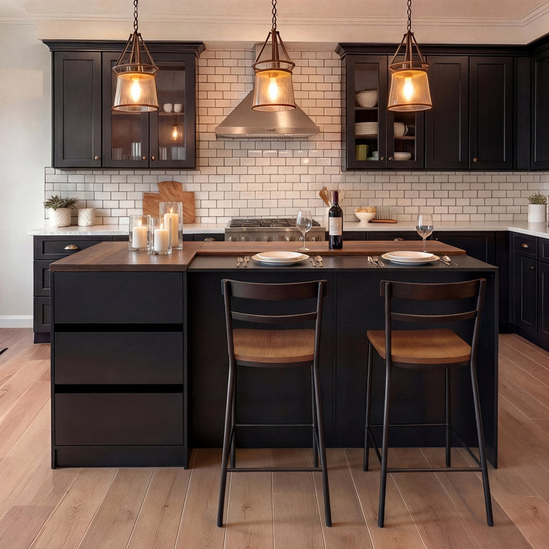 Lumina Grand - 77" Kitchen Island with LED Glass Cabinets & Seating