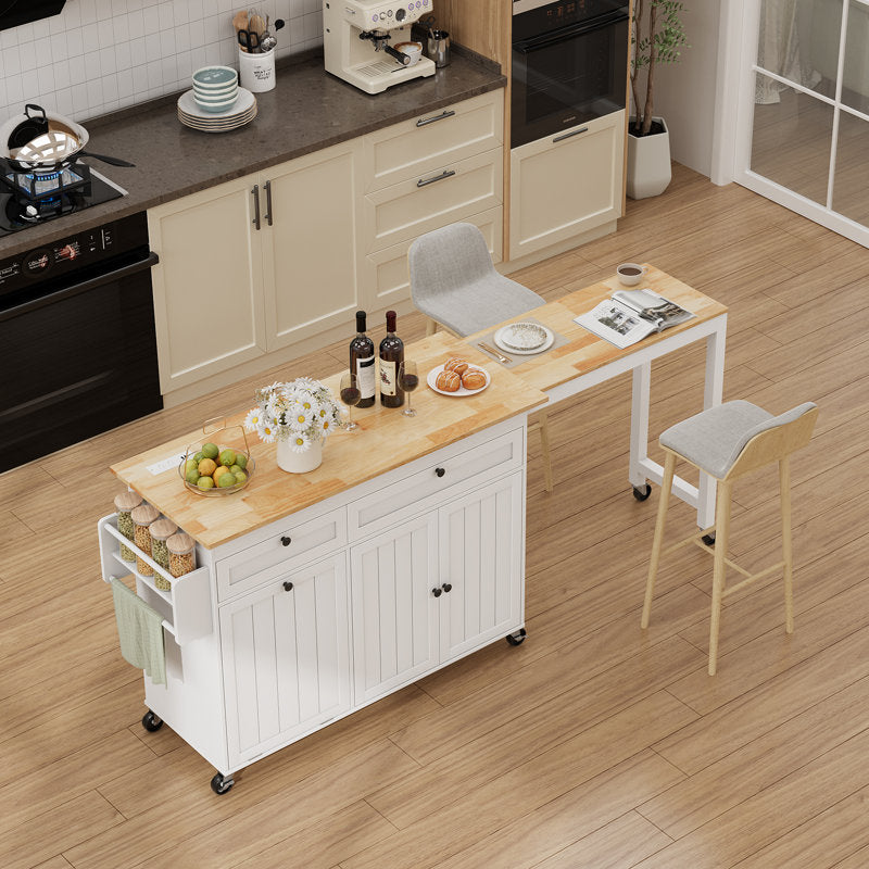 Haven 81.6" Kitchen Island - Extendable Wood Table with Power Outlets