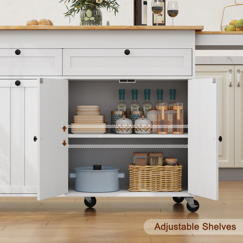 Haven 81.6" Kitchen Island - Extendable Wood Table with Power Outlets