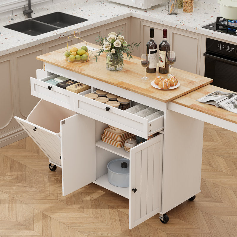 Haven 81.6" Kitchen Island - Extendable Wood Table with Power Outlets