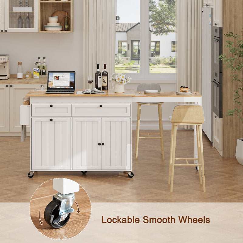 Haven 81.6" Kitchen Island - Extendable Wood Table with Power Outlets