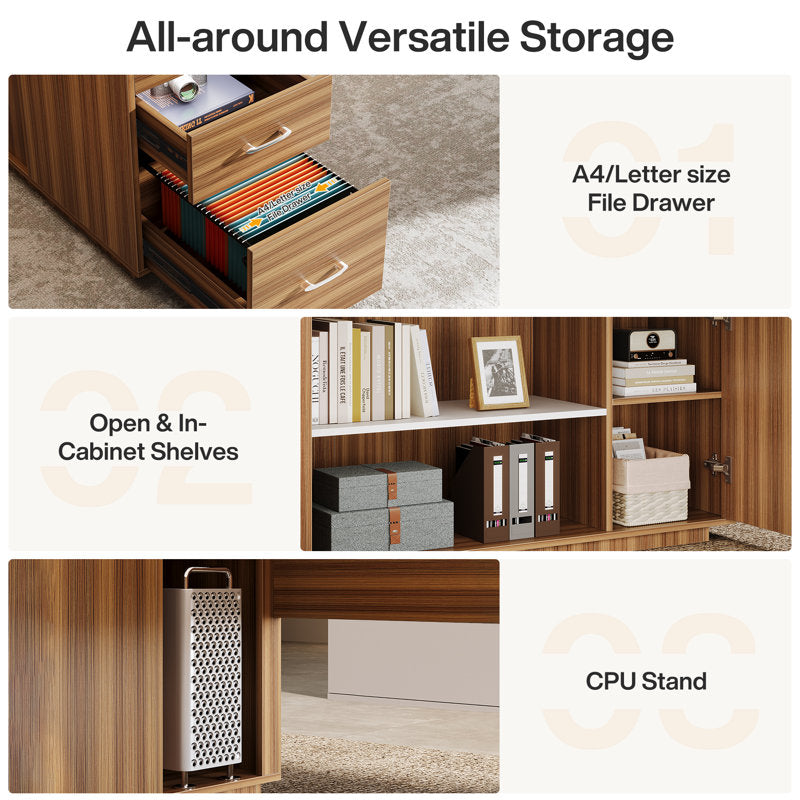 Grandview - 86" L-Shaped Executive Desk Wood & Metal Home Office