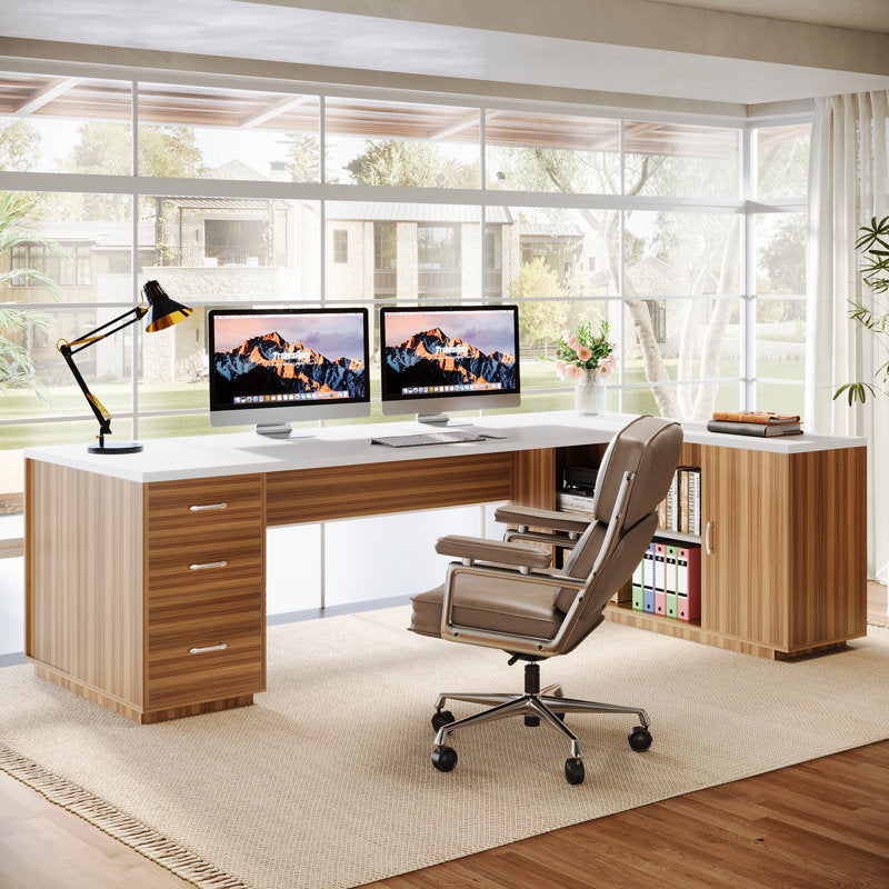 Grandview - 86" L-Shaped Executive Desk Wood & Metal Home Office