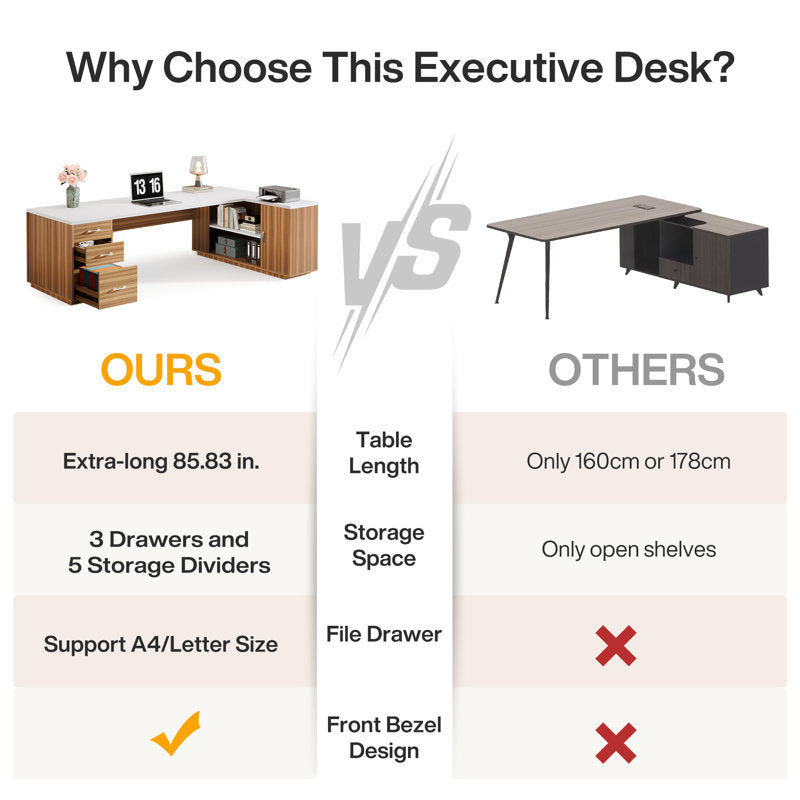 Grandview - 86" L-Shaped Executive Desk Wood & Metal Home Office