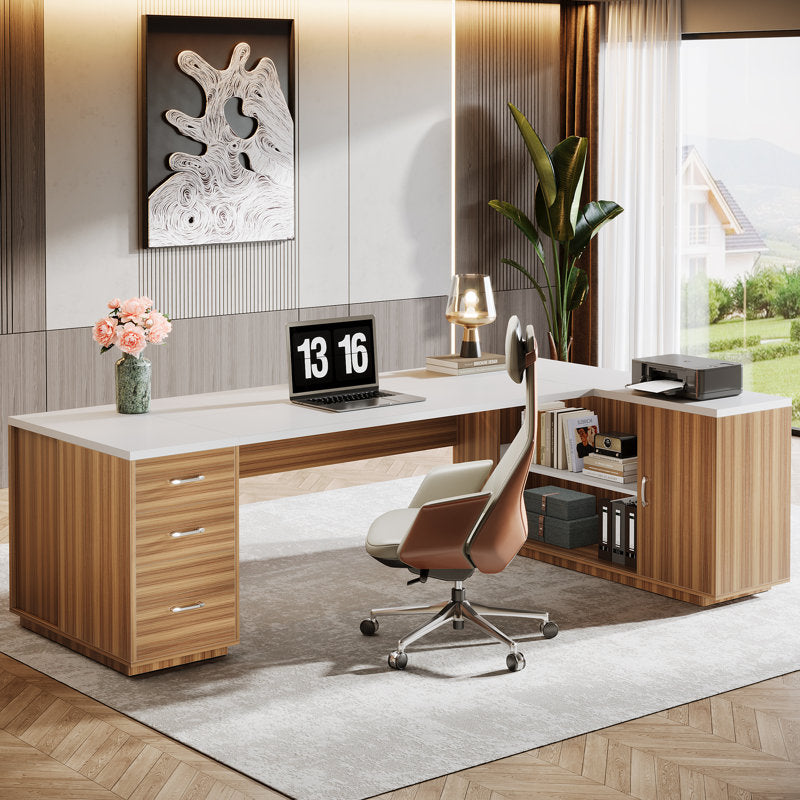Grandview - 86" L-Shaped Executive Desk Wood & Metal Home Office