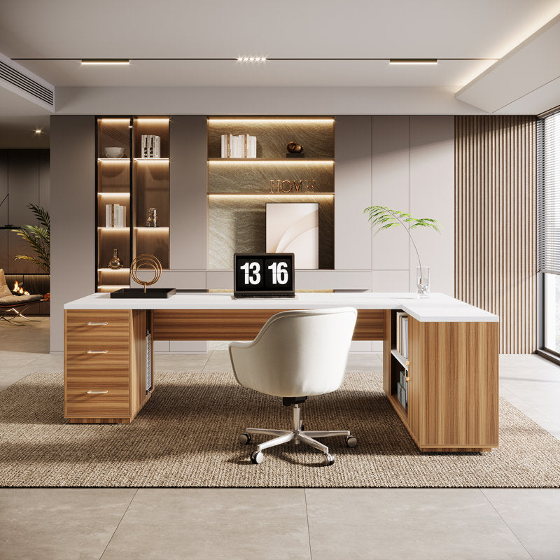 Grandview - 86" L-Shaped Executive Desk Wood & Metal Home Office
