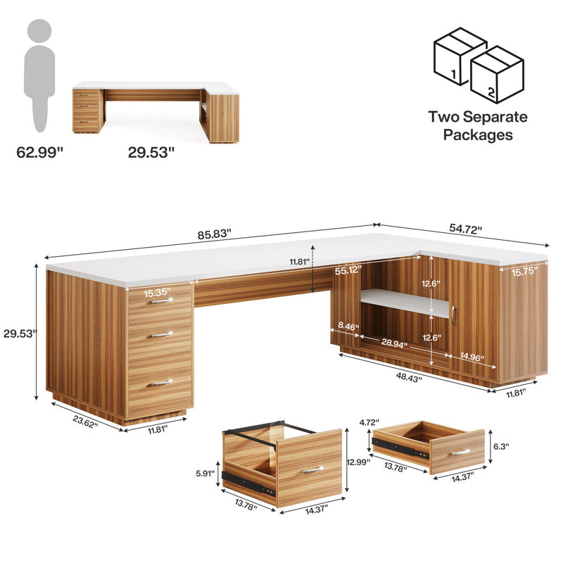 Grandview - 86" L-Shaped Executive Desk Wood & Metal Home Office