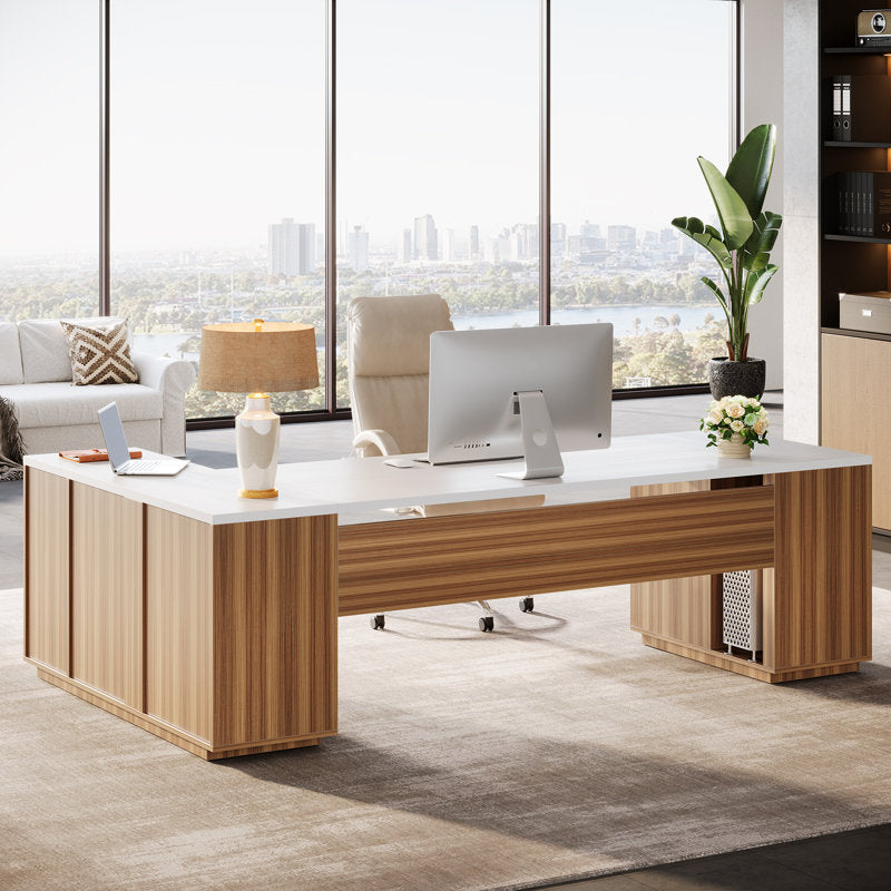 Grandview - 86" L-Shaped Executive Desk Wood & Metal Home Office