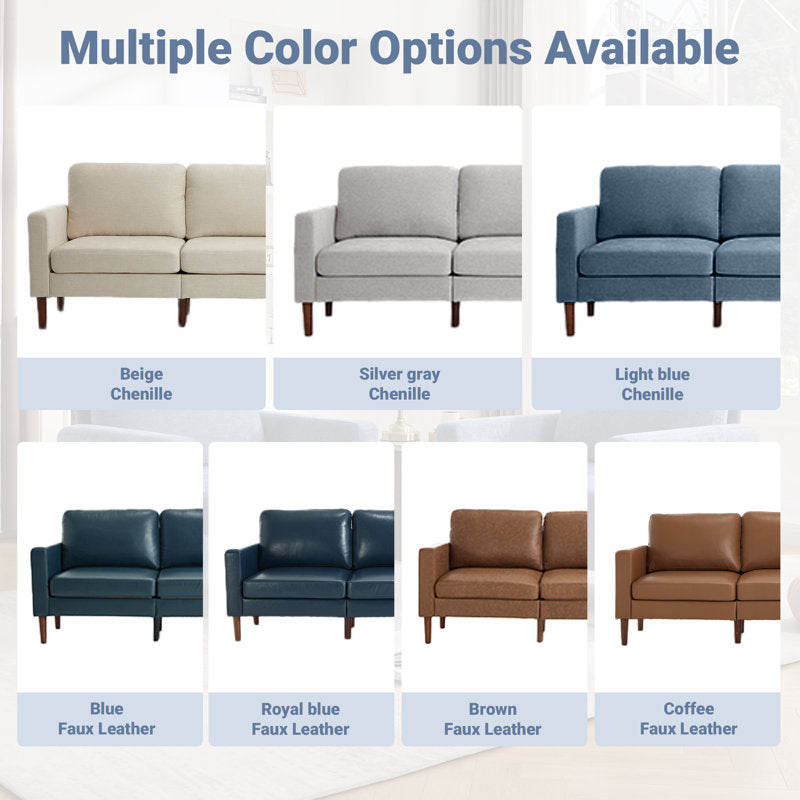 Arlo 92" Square Arm Sofa - Faux Leather & Chenille 3-Seater Couch