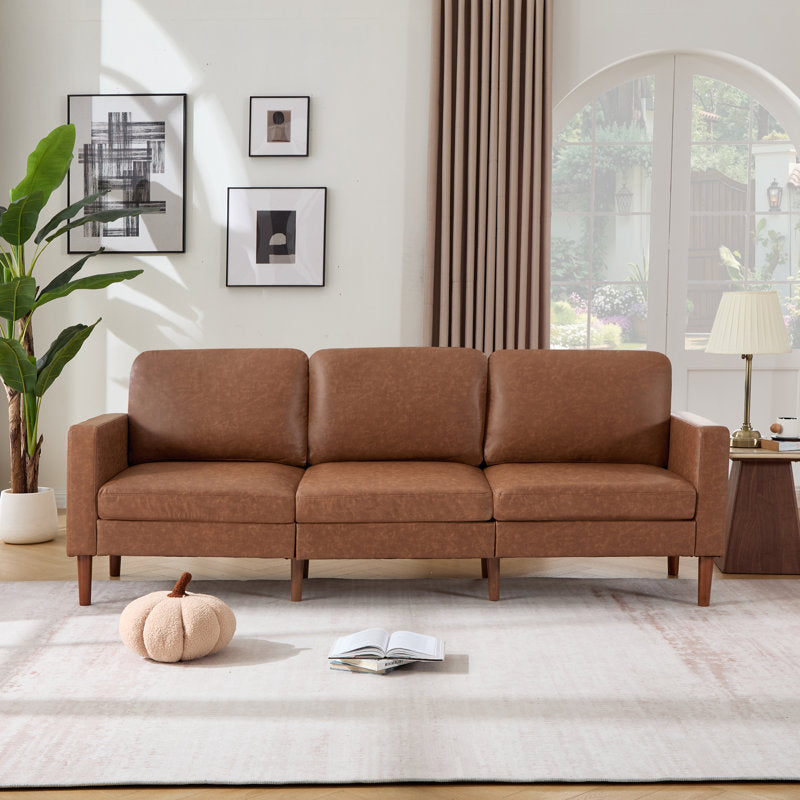 Arlo 92" Square Arm Sofa - Faux Leather & Chenille 3-Seater Couch