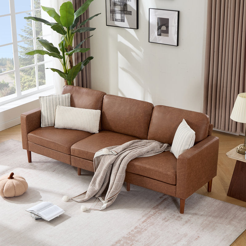 Arlo 92" Square Arm Sofa - Faux Leather & Chenille 3-Seater Couch
