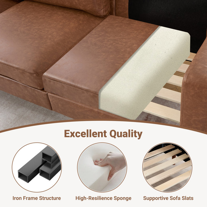 Arlo 92" Square Arm Sofa - Faux Leather & Chenille 3-Seater Couch
