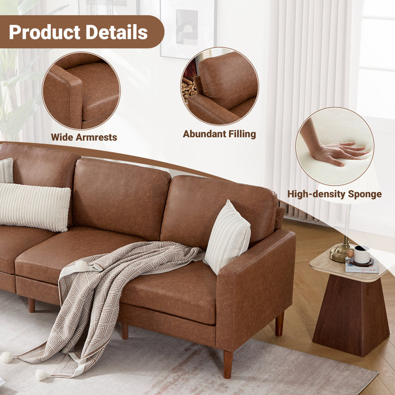 Arlo 92" Square Arm Sofa - Faux Leather & Chenille 3-Seater Couch