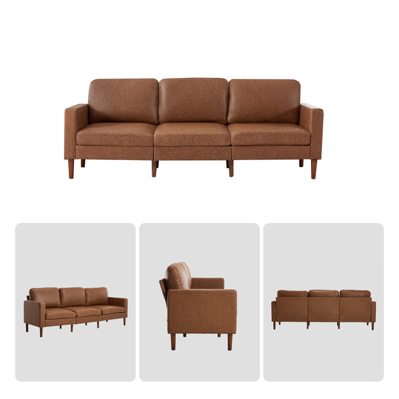Arlo 92" Square Arm Sofa - Faux Leather & Chenille 3-Seater Couch