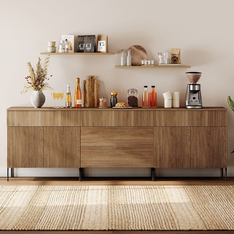 Elara 94.5" Reeded Sideboard - Modern Walnut Credenza for Dining Room