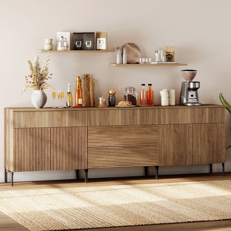 Elara 94.5" Reeded Sideboard - Modern Walnut Credenza for Dining Room