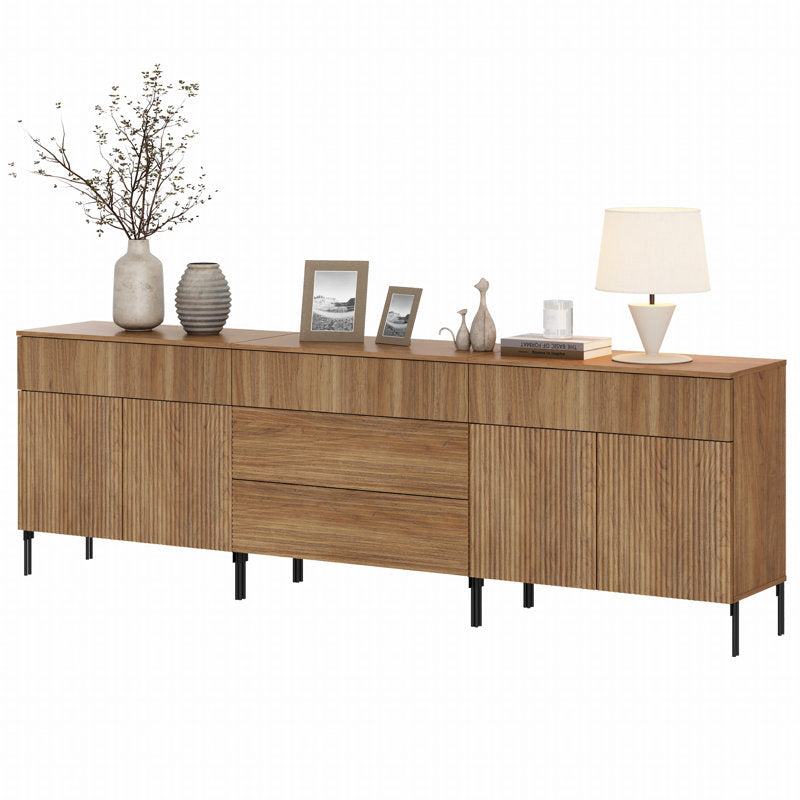 Elara 94.5" Reeded Sideboard - Modern Walnut Credenza for Dining Room