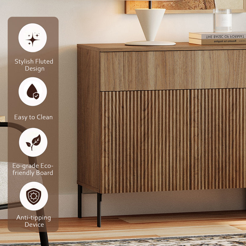 Elara 94.5" Reeded Sideboard - Modern Walnut Credenza for Dining Room