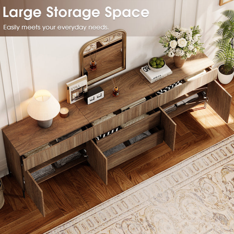 Elara 94.5" Reeded Sideboard - Modern Walnut Credenza for Dining Room