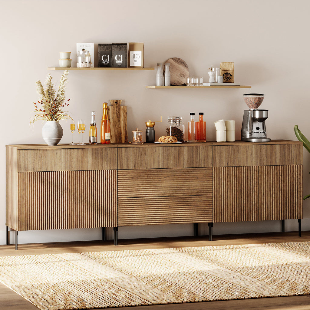 Elara 94.5" Reeded Sideboard - Modern Walnut Credenza for Dining Room
