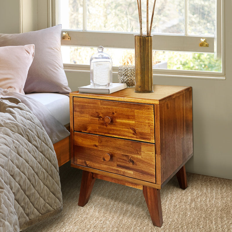 Silvia - 2-Drawer Solid Wood Nightstand Scandinavian Acacia Bedside Table