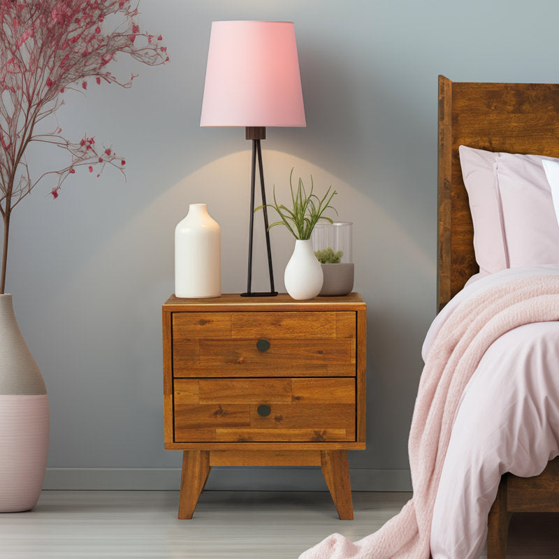 Silvia - 2-Drawer Solid Wood Nightstand Scandinavian Acacia Bedside Table