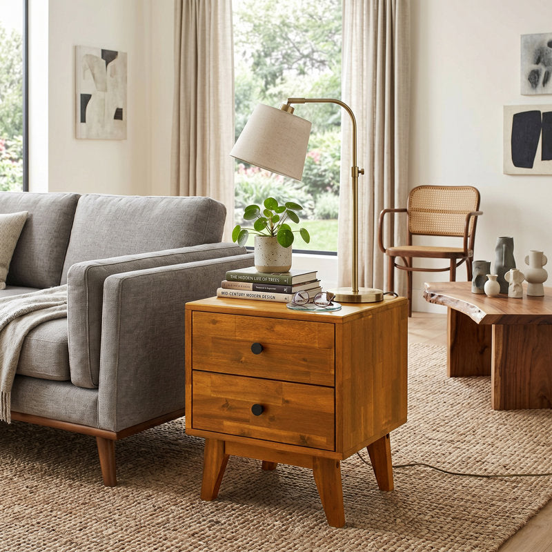 Silvia - 2-Drawer Solid Wood Nightstand Scandinavian Acacia Bedside Table