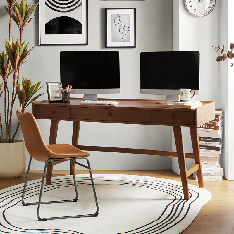 Adakras - 60" Mid-Century Modern Solid Wood Desk with Outlets