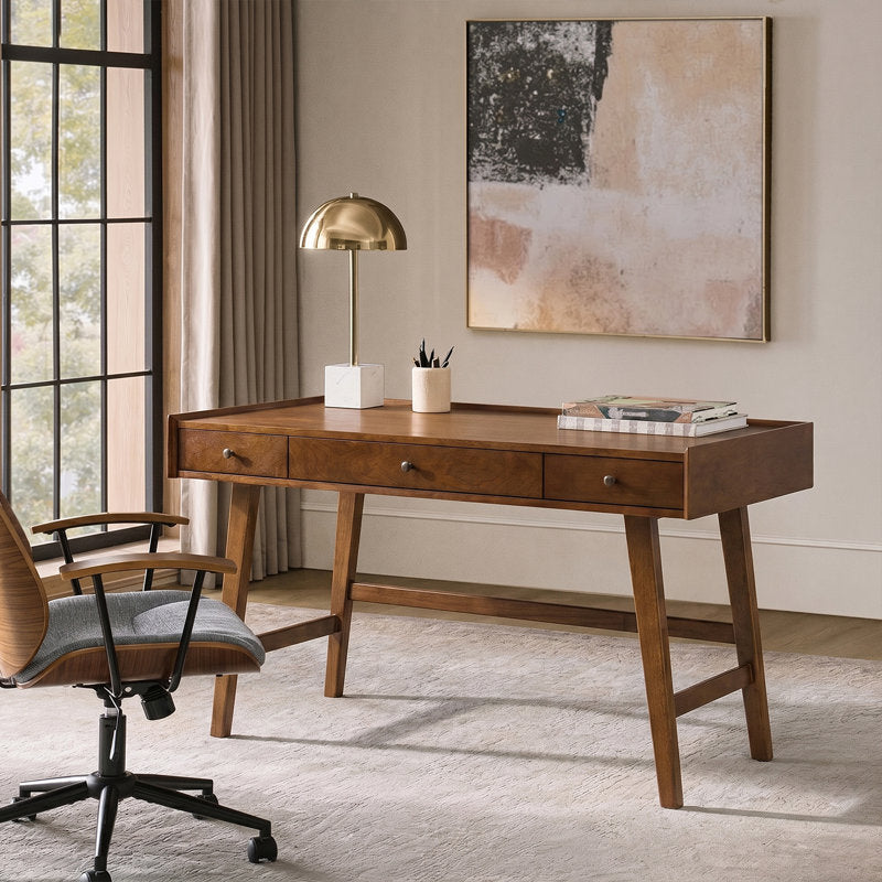 Adakras - 60" Mid-Century Modern Solid Wood Desk with Outlets