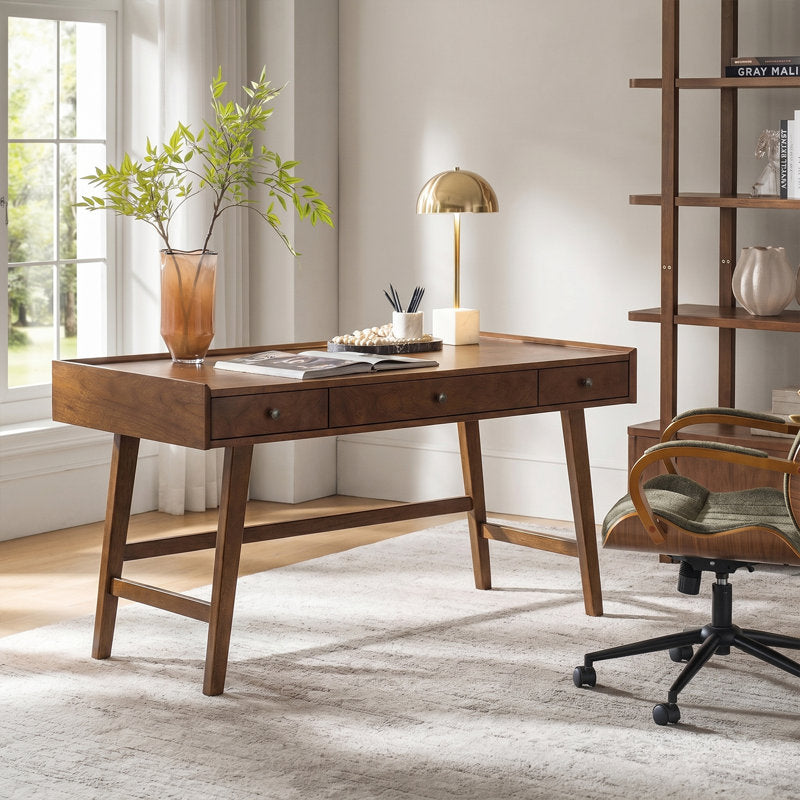 Adakras - 60" Mid-Century Modern Solid Wood Desk with Outlets
