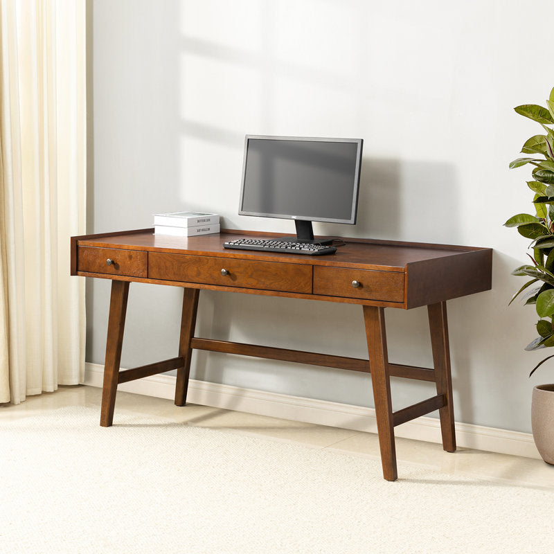 Adakras - 60" Mid-Century Modern Solid Wood Desk with Outlets