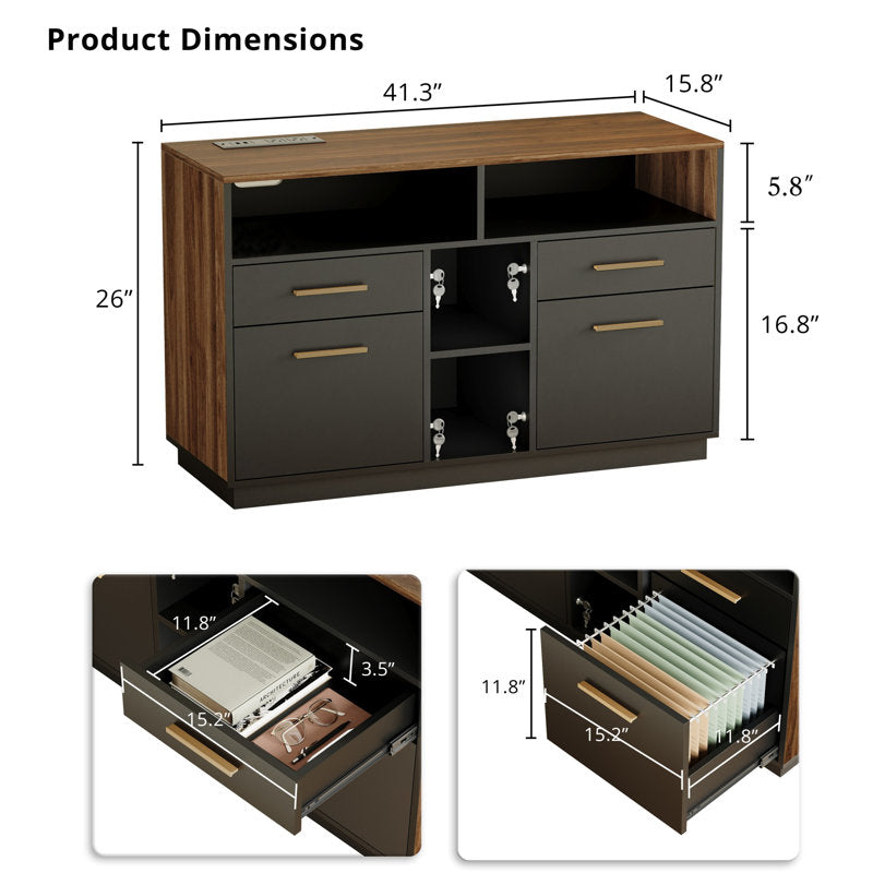Adonia - 4 Drawer Lateral File Cabinet Mid-Century Walnut Office