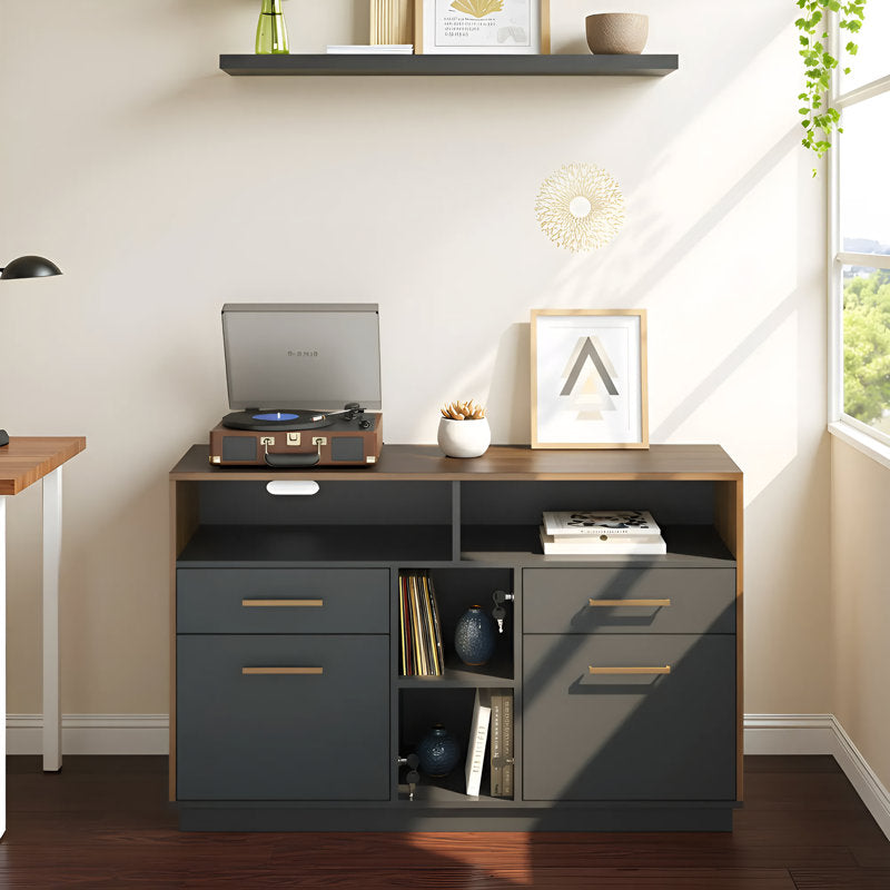 Adonia - 4 Drawer Lateral File Cabinet Mid-Century Walnut Office