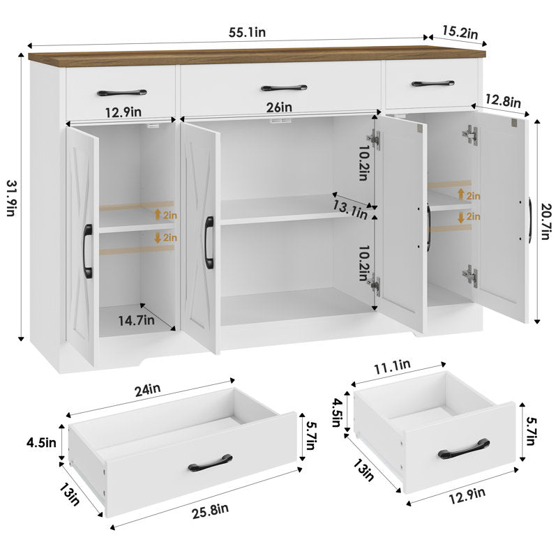 Adra - 55" Modern Farmhouse Sideboard Buffet Cabinet with Storage