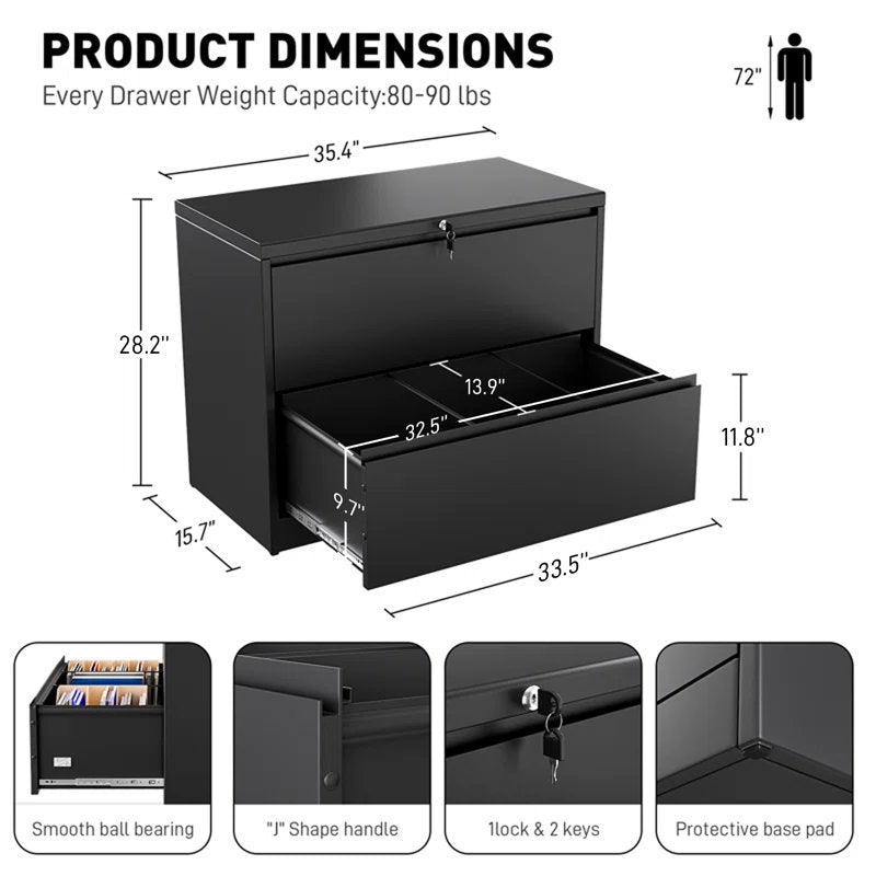 Ahanu - 2-Drawer Steel Locking Lateral File Cabinet for Office